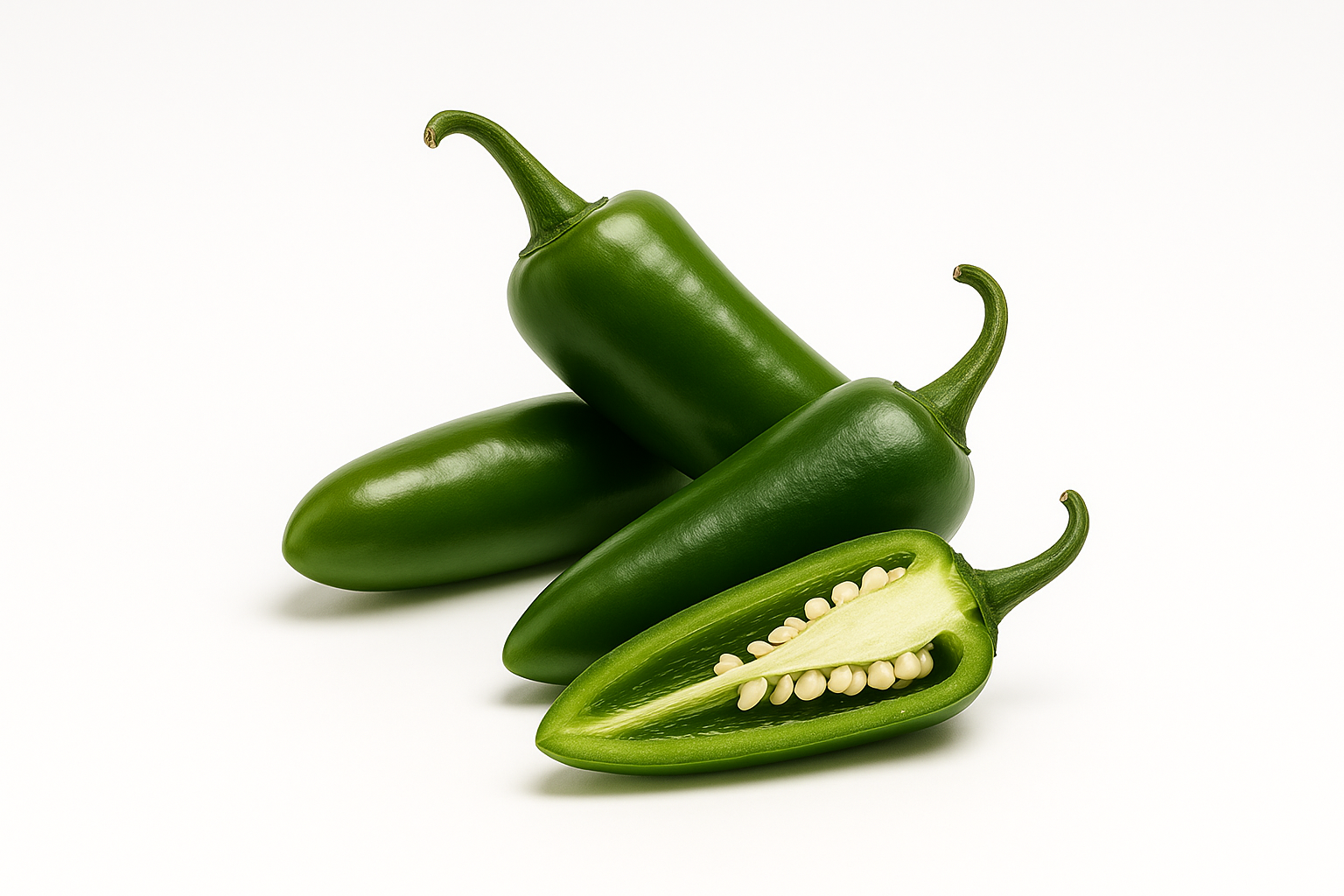 Green hot peppers: jalapeño, serrano and anaheim