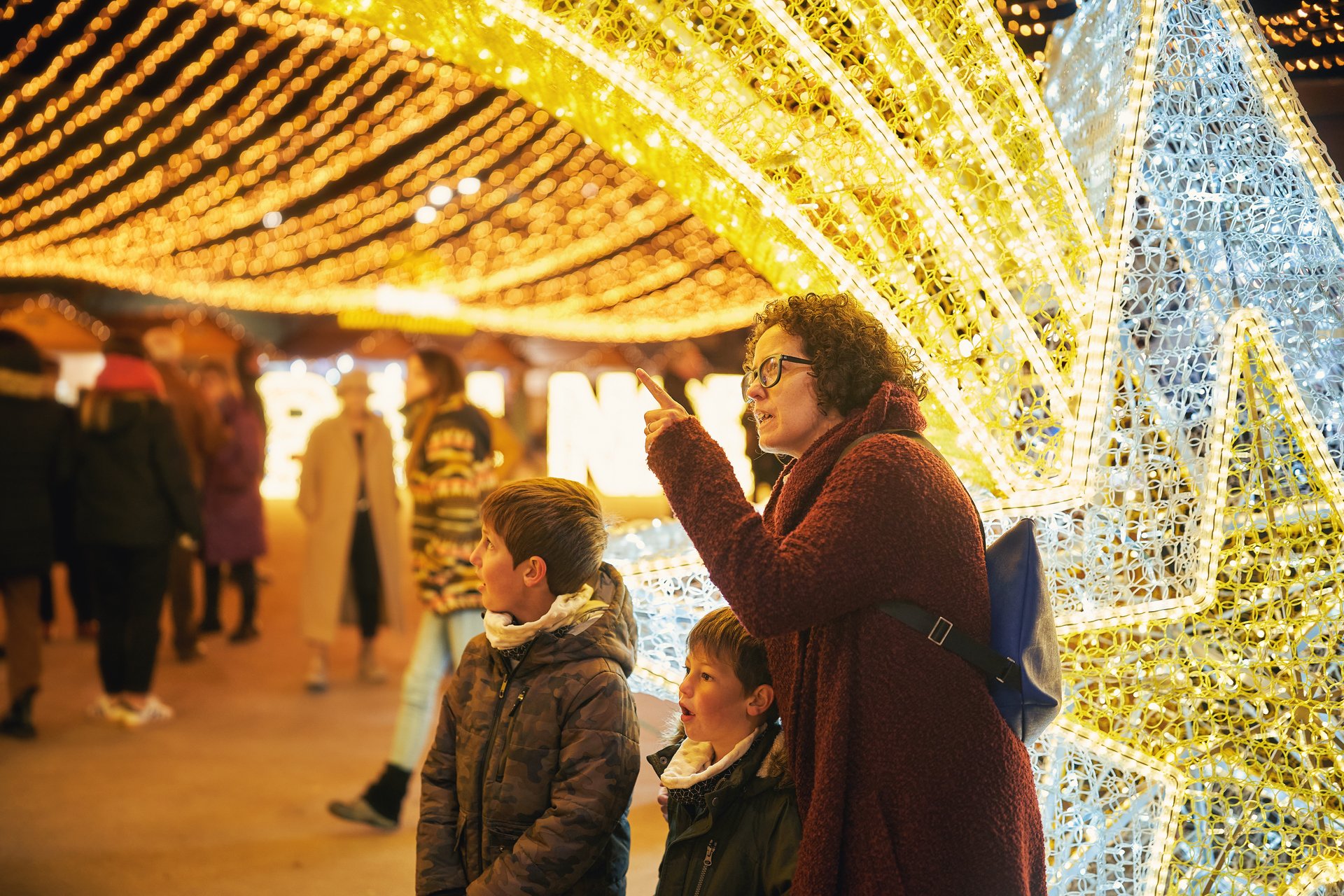 Family enjoying Christmas lights