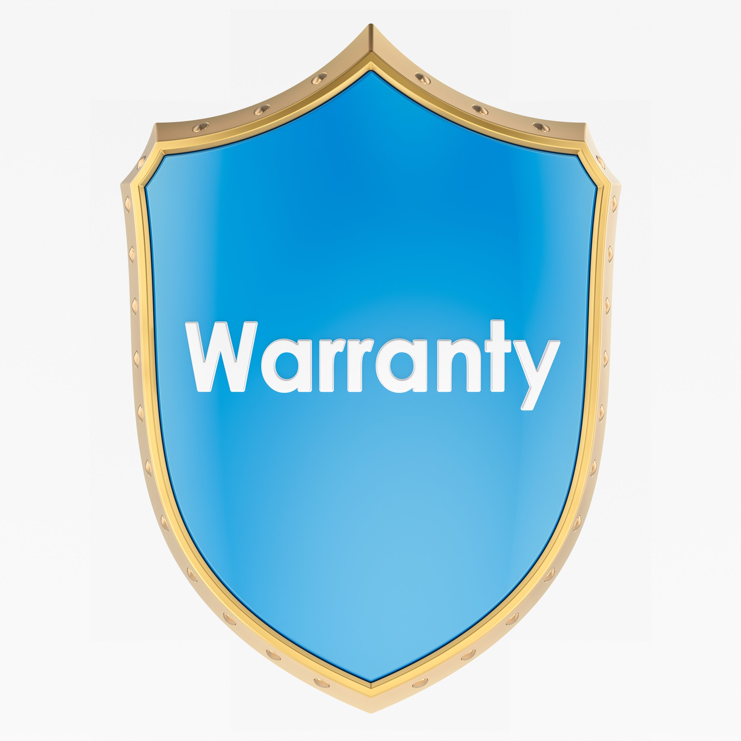 Warranty, blue shield. 3D rendering isolated on white background