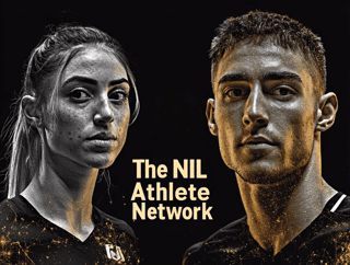 Logo black background name male and female athlete