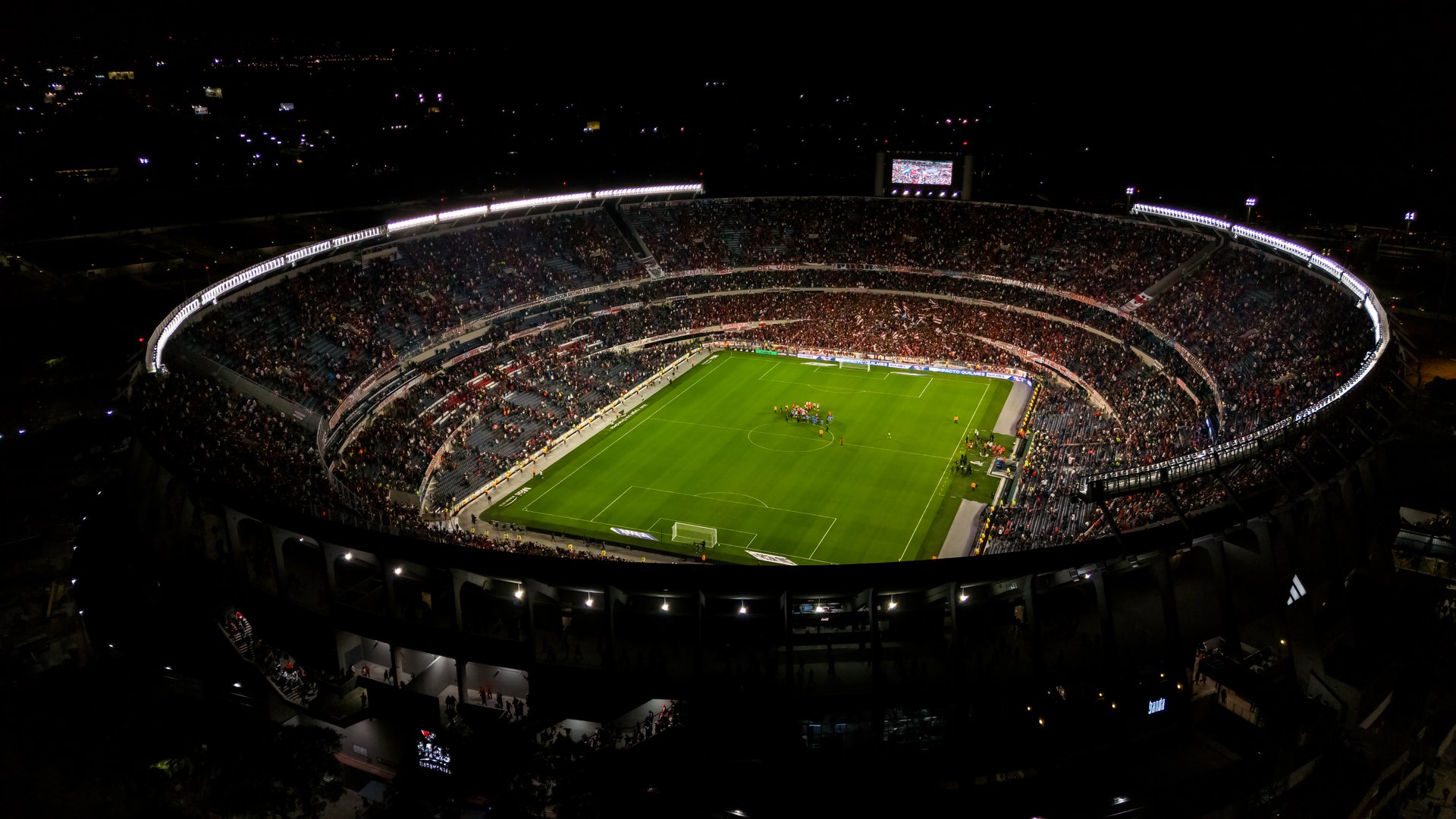 Buenos Aires, Argentina - May 18, 2024: Panoramic aerial view of the River Plate stadium after the match with Belgrano de Córdoba overnight