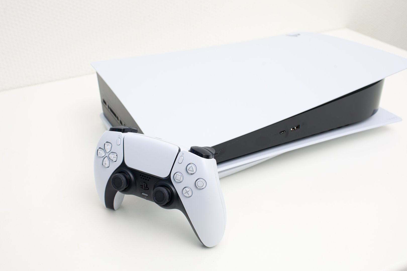 Riga, Latvia - November 23, 2020: Sony Playstation 5 gaming console on white backgorund