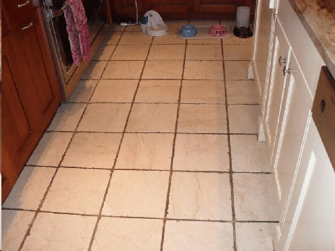 Kitchen tiles before grout restoration