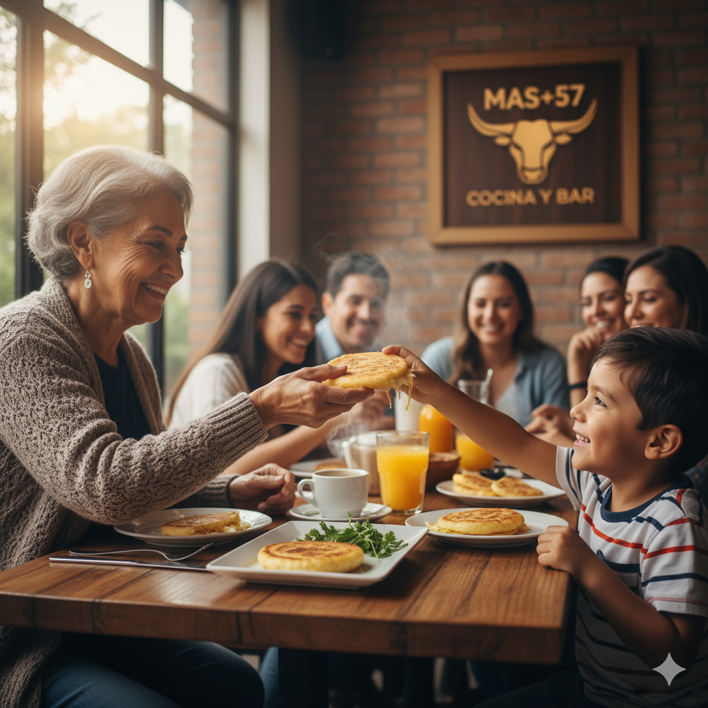 Familia colombiana celebrando y compartiendo juntos en el restaurante