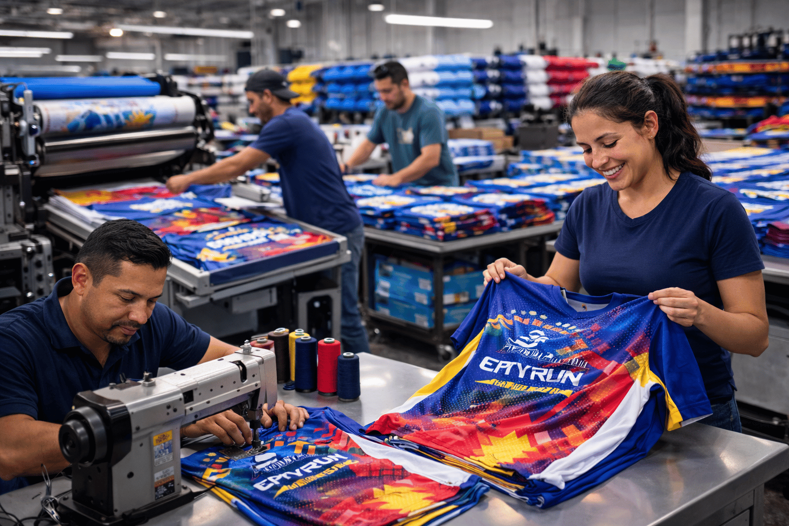 Fábrica de confección cosiendo prendas
