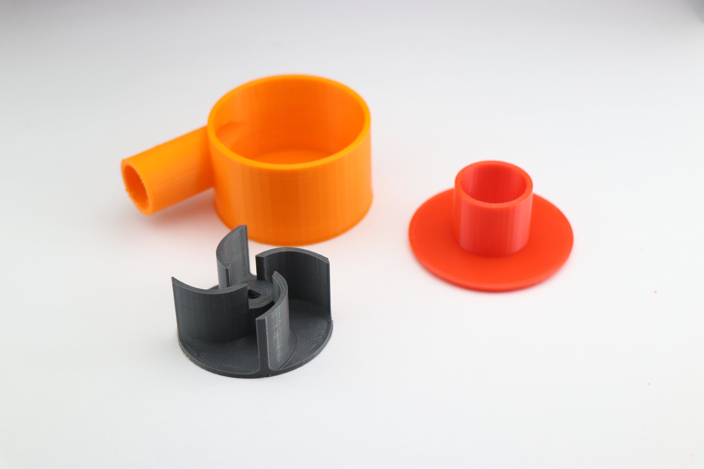 The model is printed on a 3d printer. The object is parts to build a centrifugal water pump