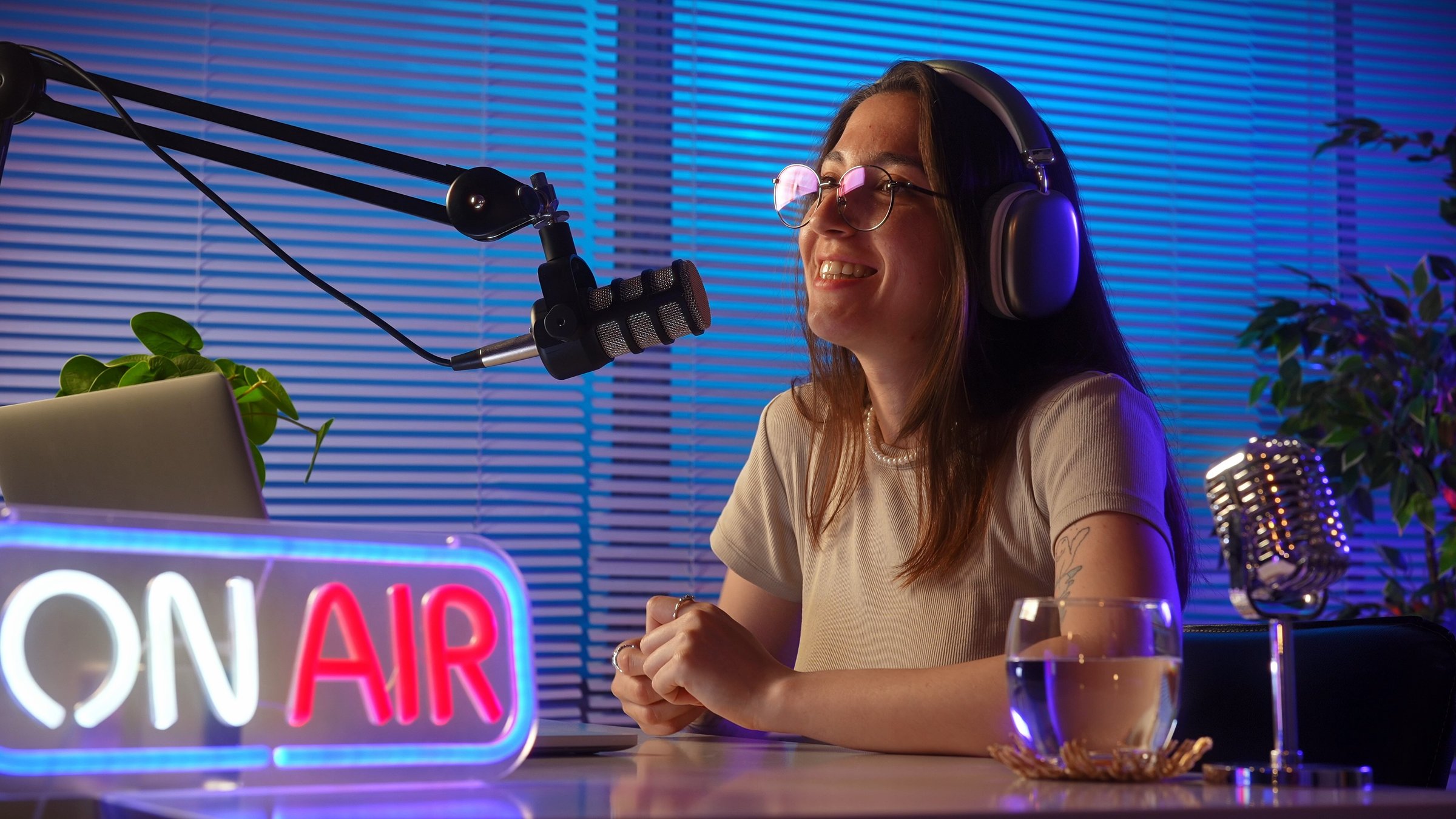 Female podcaster broadcasting