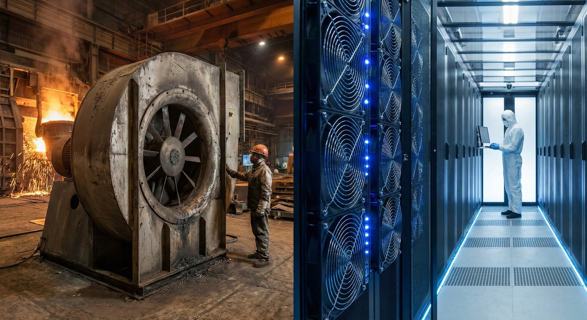 Large industrial fan in steel mill heavy environment