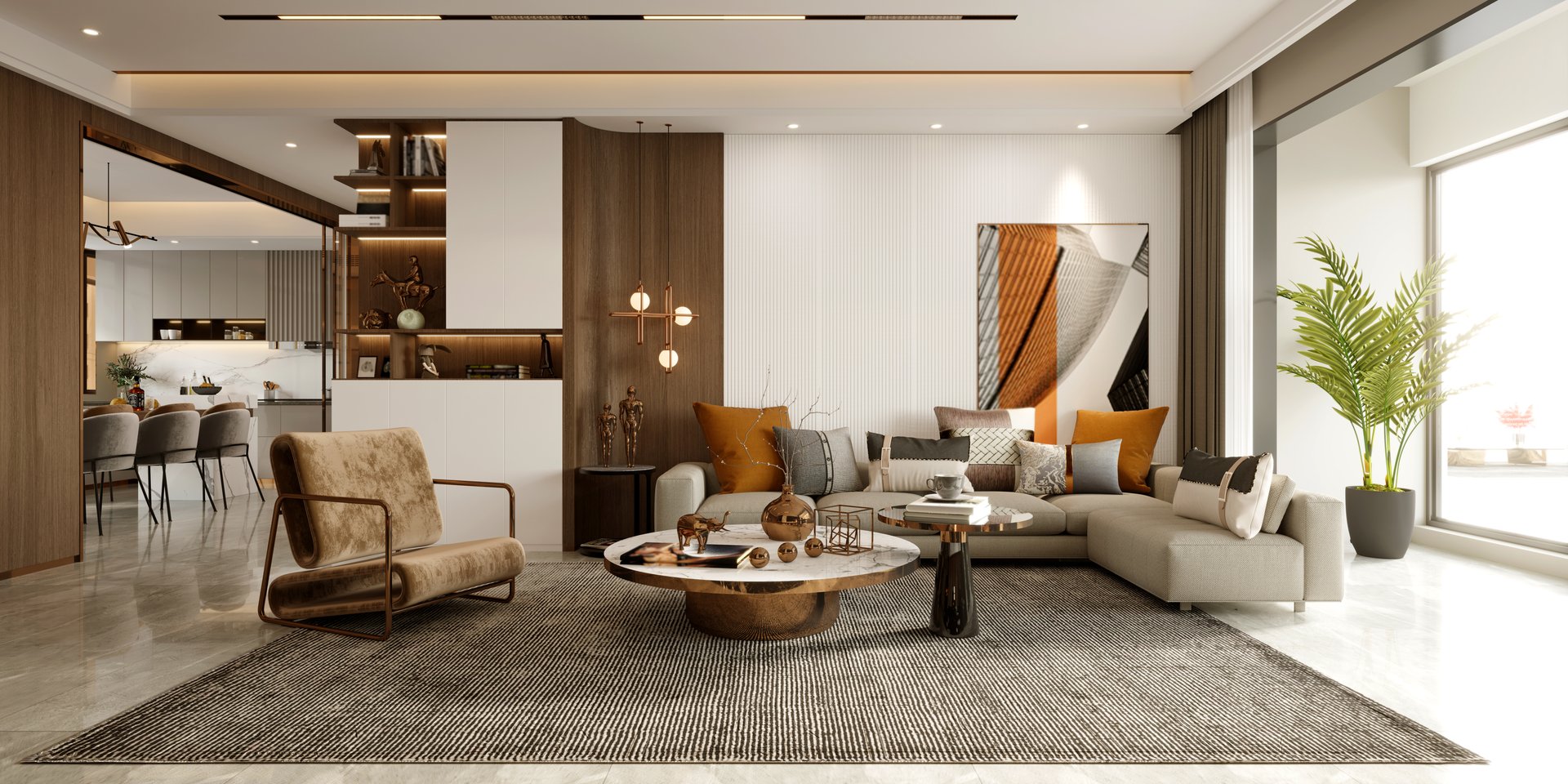 3d render of apartment interior  living and dining room