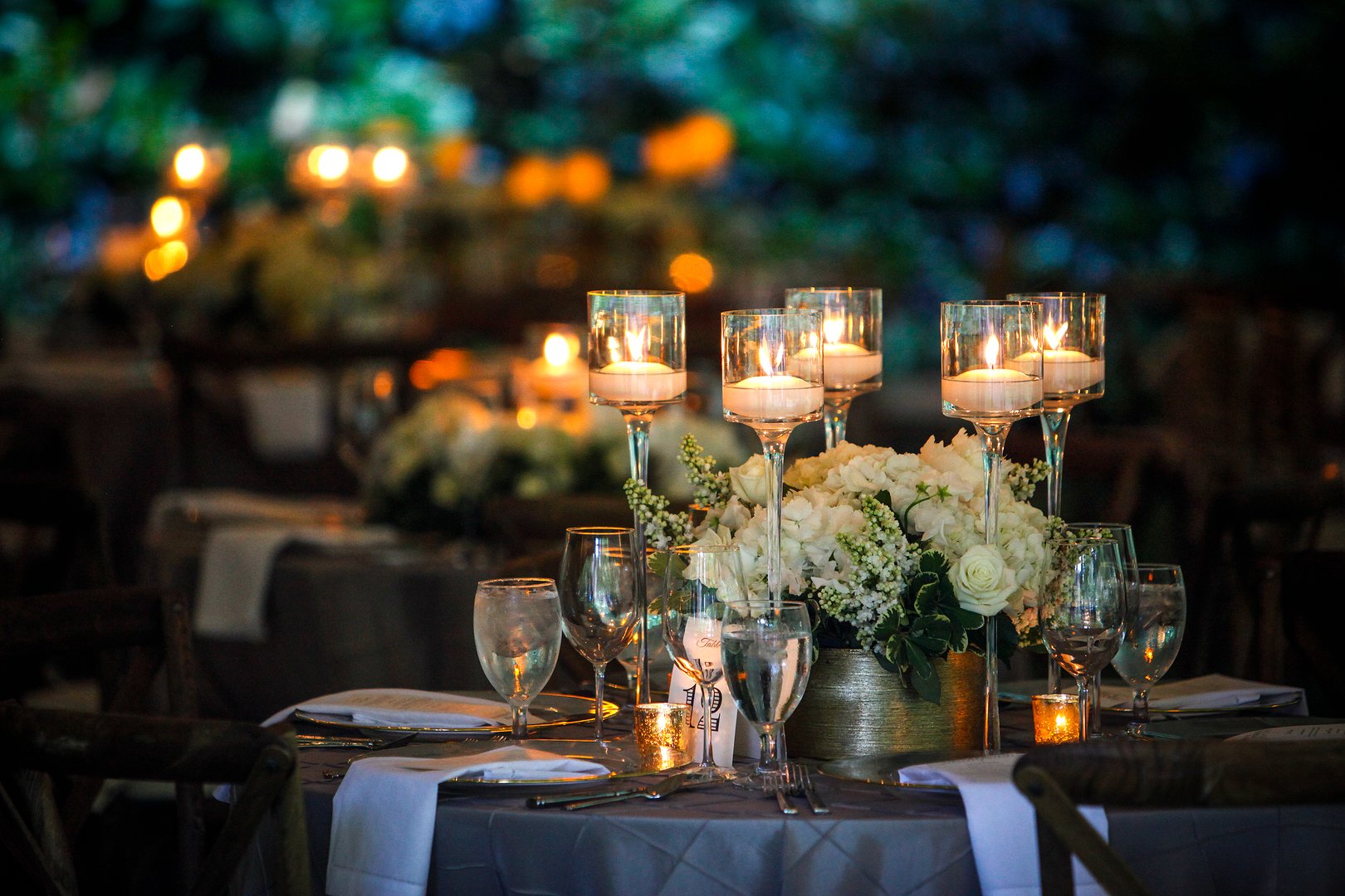 Wedding tables with elegant crystal glassware