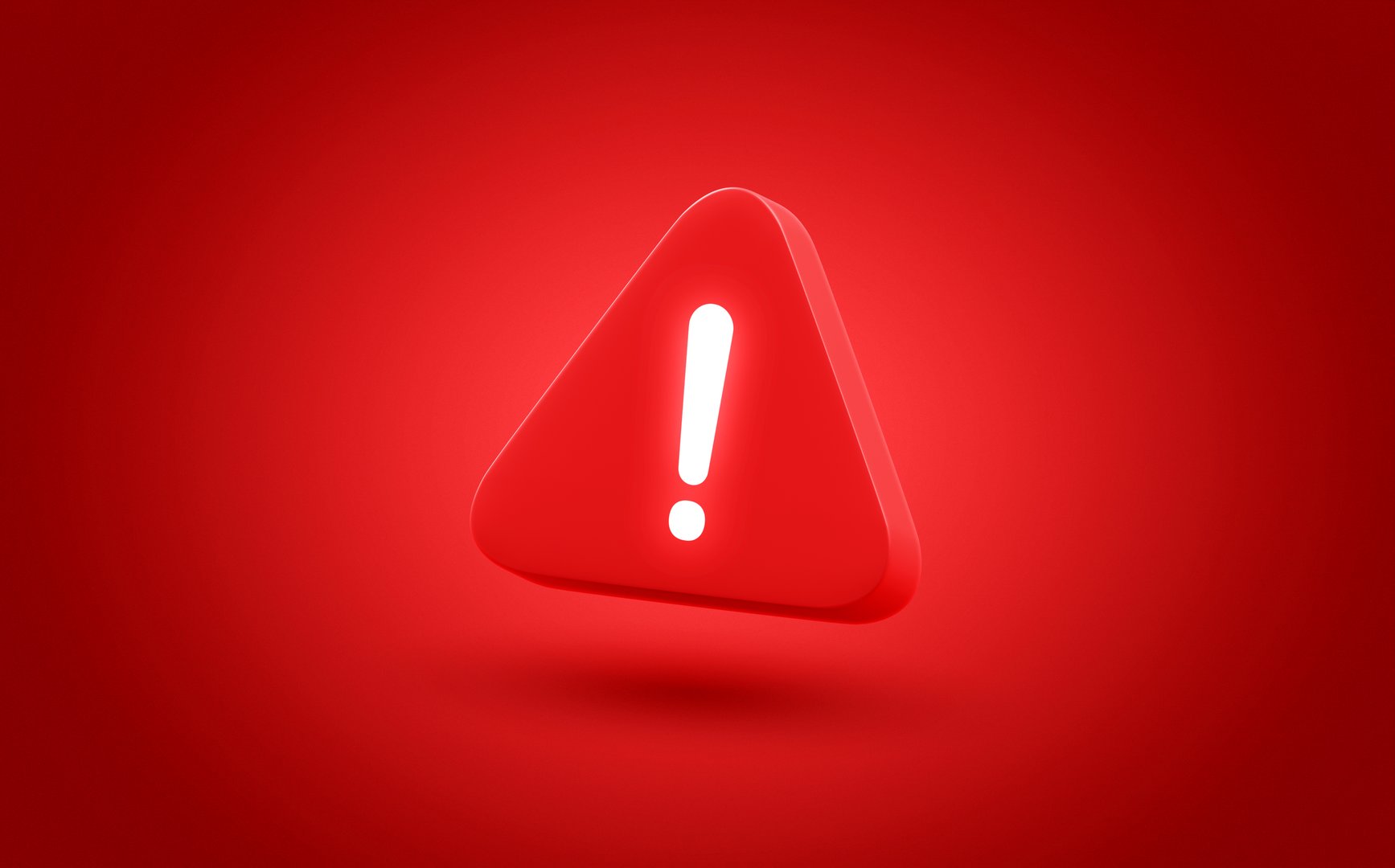 Warning sign icon 3d alert danger hazard caution safety attention emergency notification symbol on red background. Risk precaution security exclamation triangle message traffic signal alarm accident.