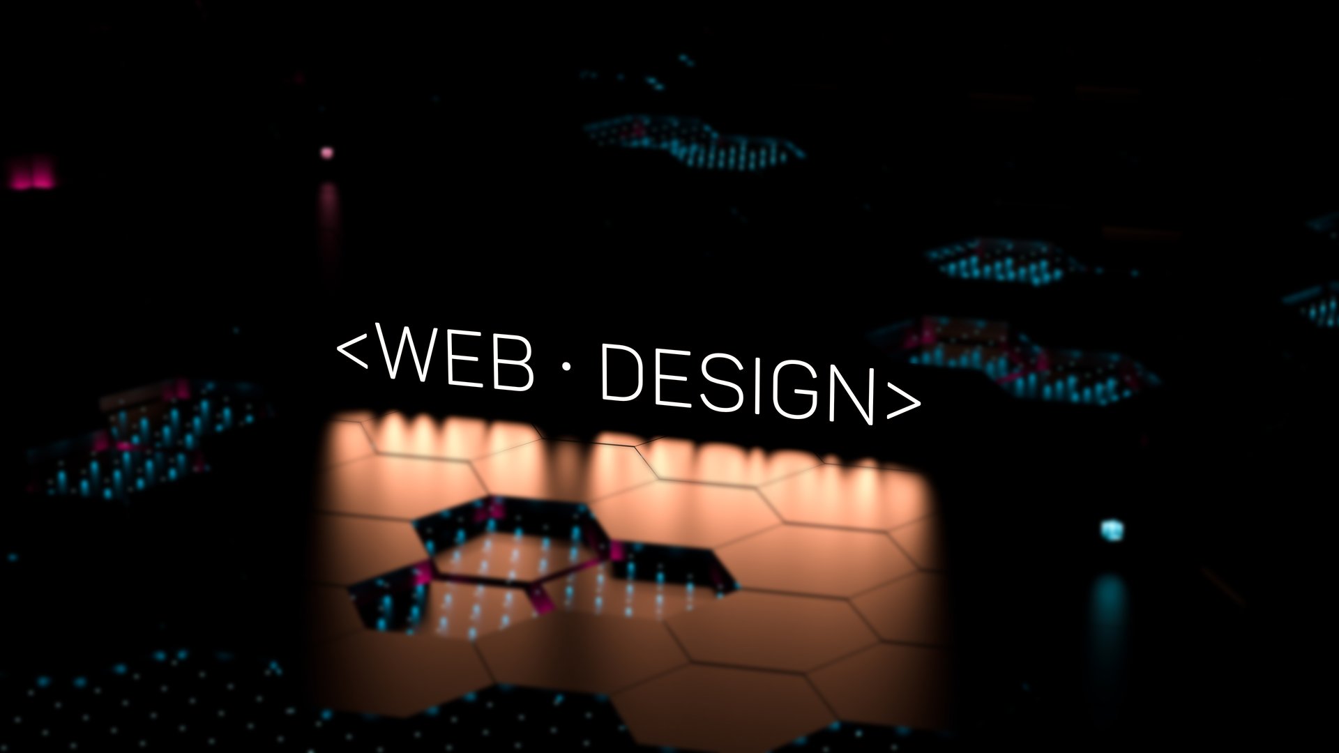 WEB DESIGN, text, glowing neon word, inscription on a digital blurred background. Web design, development, concept. 3D render