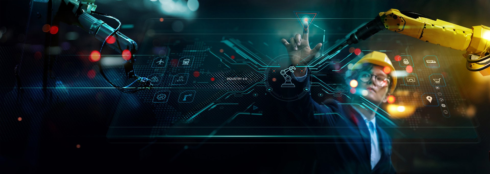 Professional programer of Industry Engineer working with automation robotic arms on interface in intelligent factory industrial on real time monitoring system software. Digital logistics manufacture.