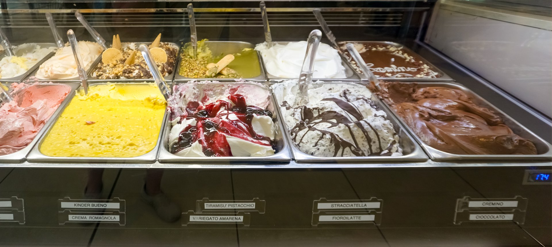 Different flavors of italian ice cream at Genoa Italy