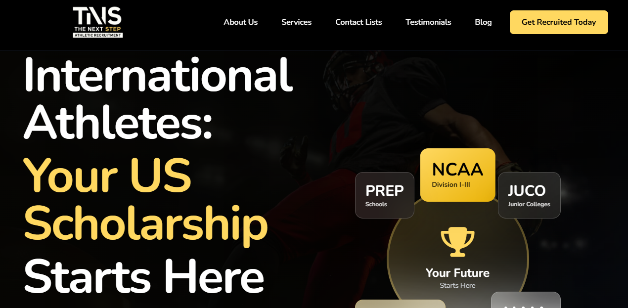 The Next Step Athletic Recruitment Website Homepage Screenshot