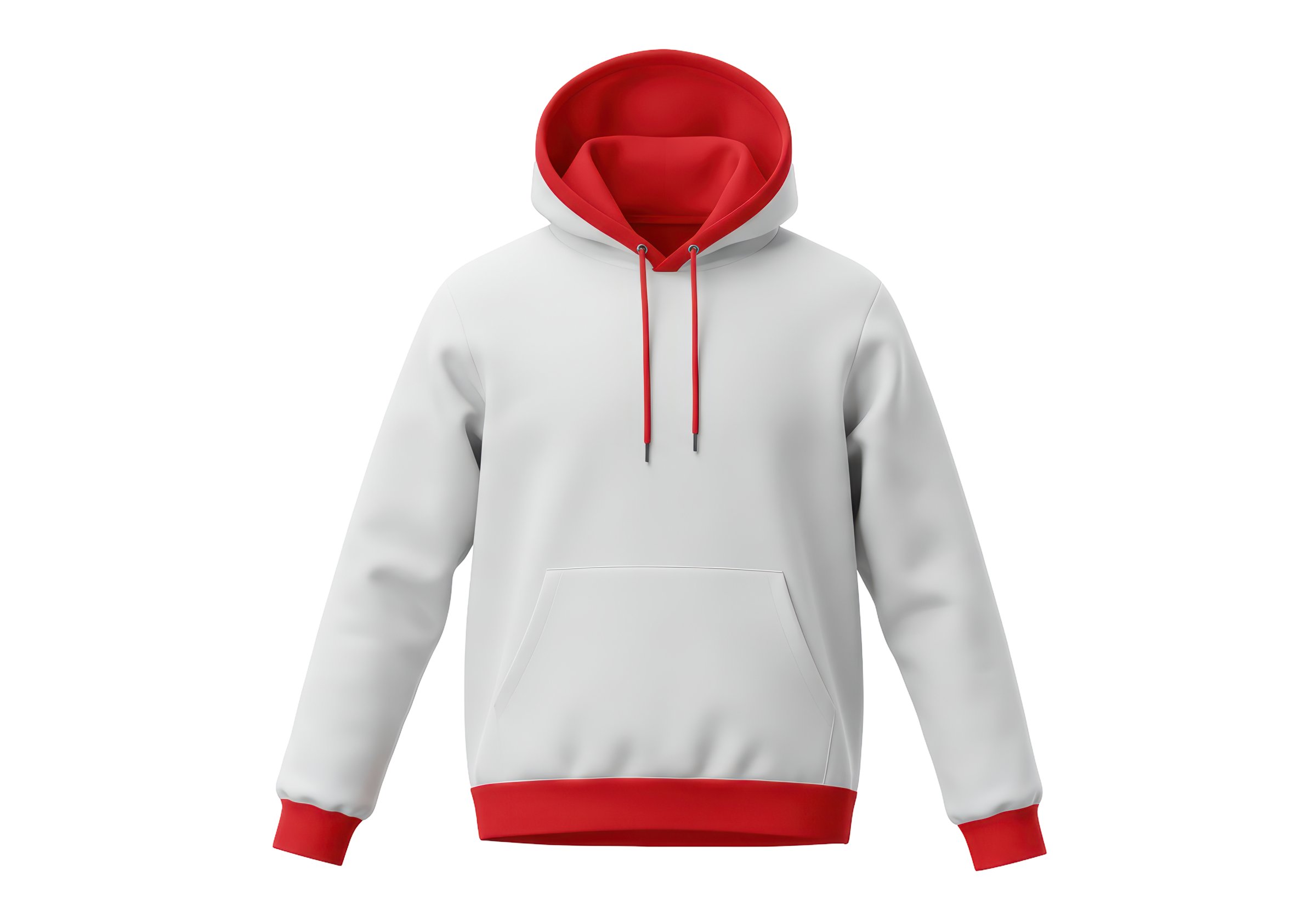 Isolated White Hoodie with Red Lining and Drawstrings