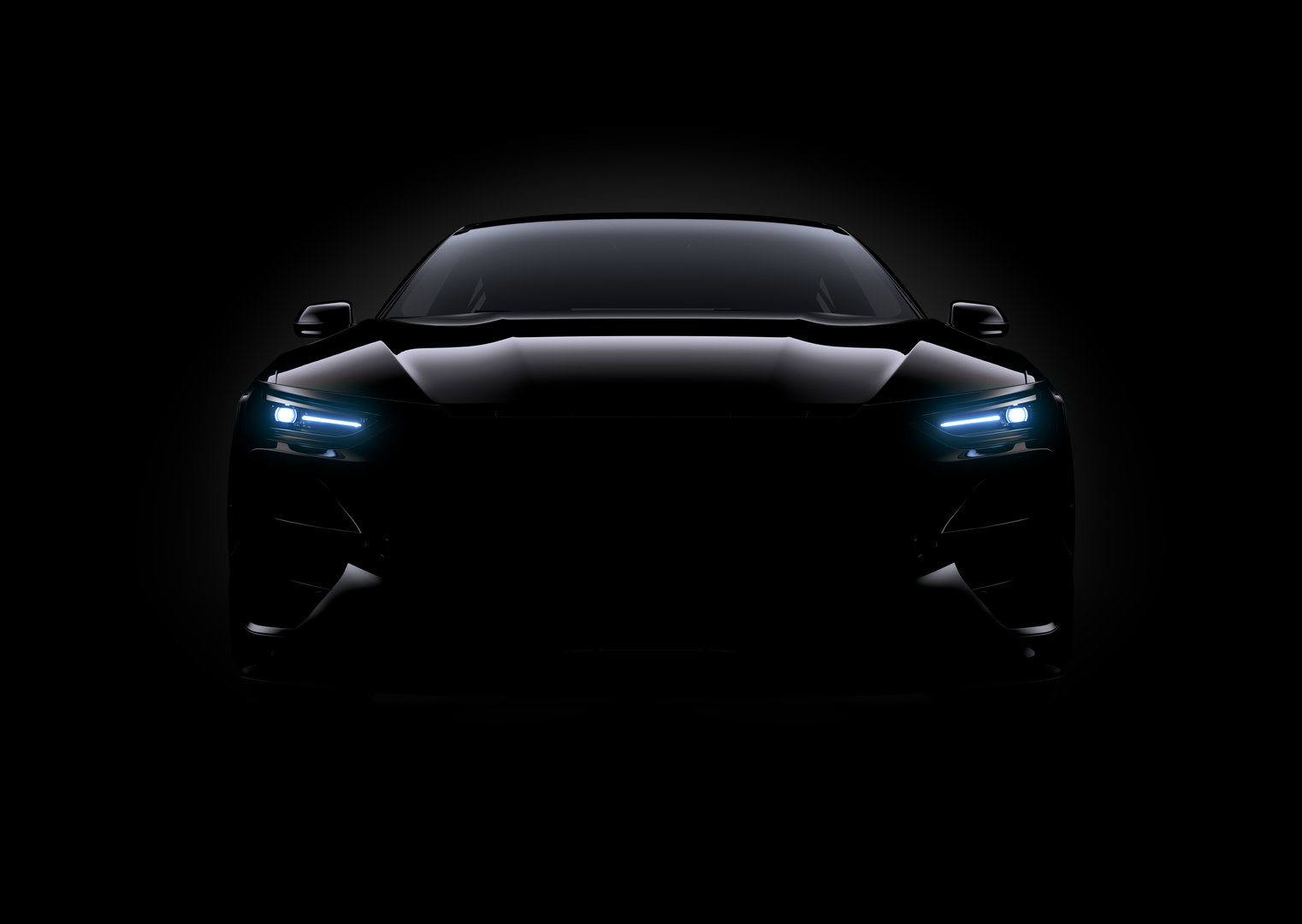 Silhouette Generic Sedan Headlights On
