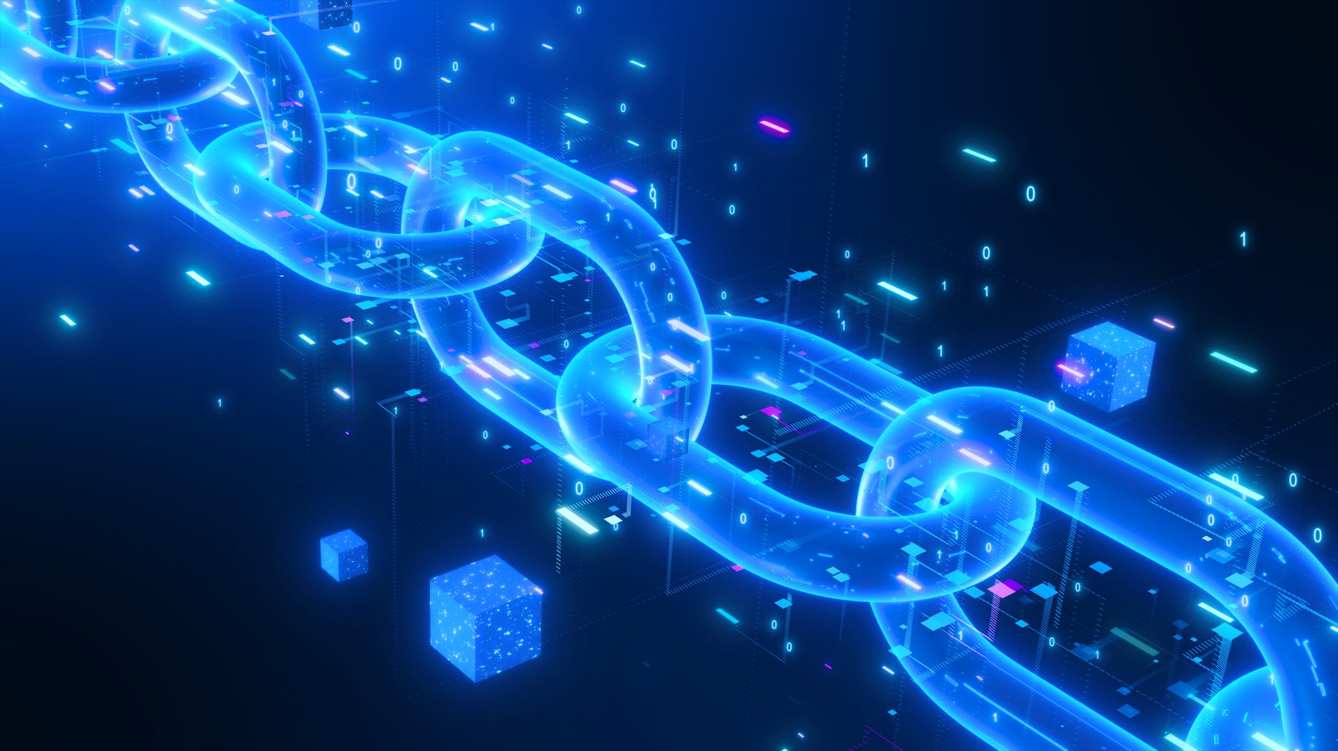 Blockchain technology concept Transparent decentralized storage system. interconnected chain On a dark blue background. 3D rendering. Digital cyber security encryption