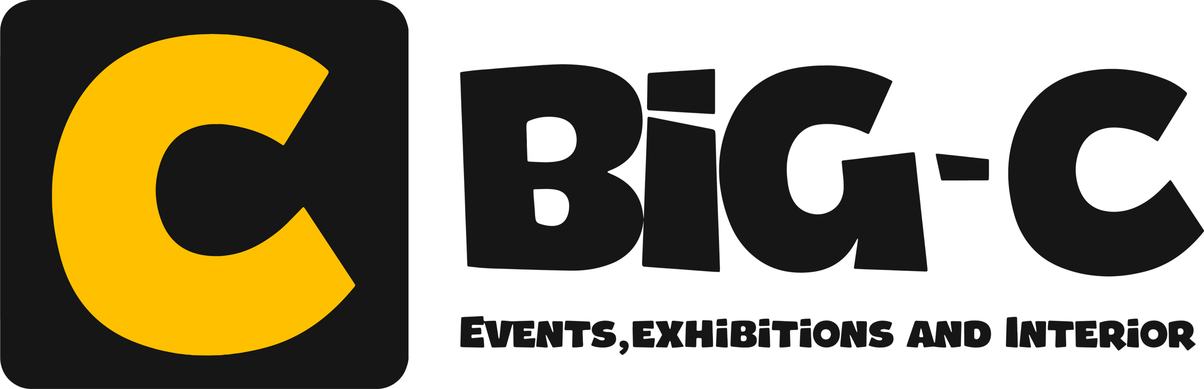 Logo of Big-C with a large yellow C and text Events, Exhibitions and Interior on a black background.