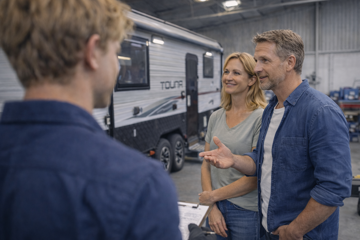 Alpine Caravan Services workshop interior with tools and equipment
