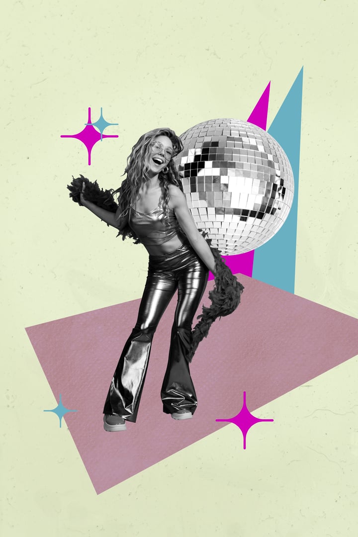 Happy girl and guy dancing at nightclub party