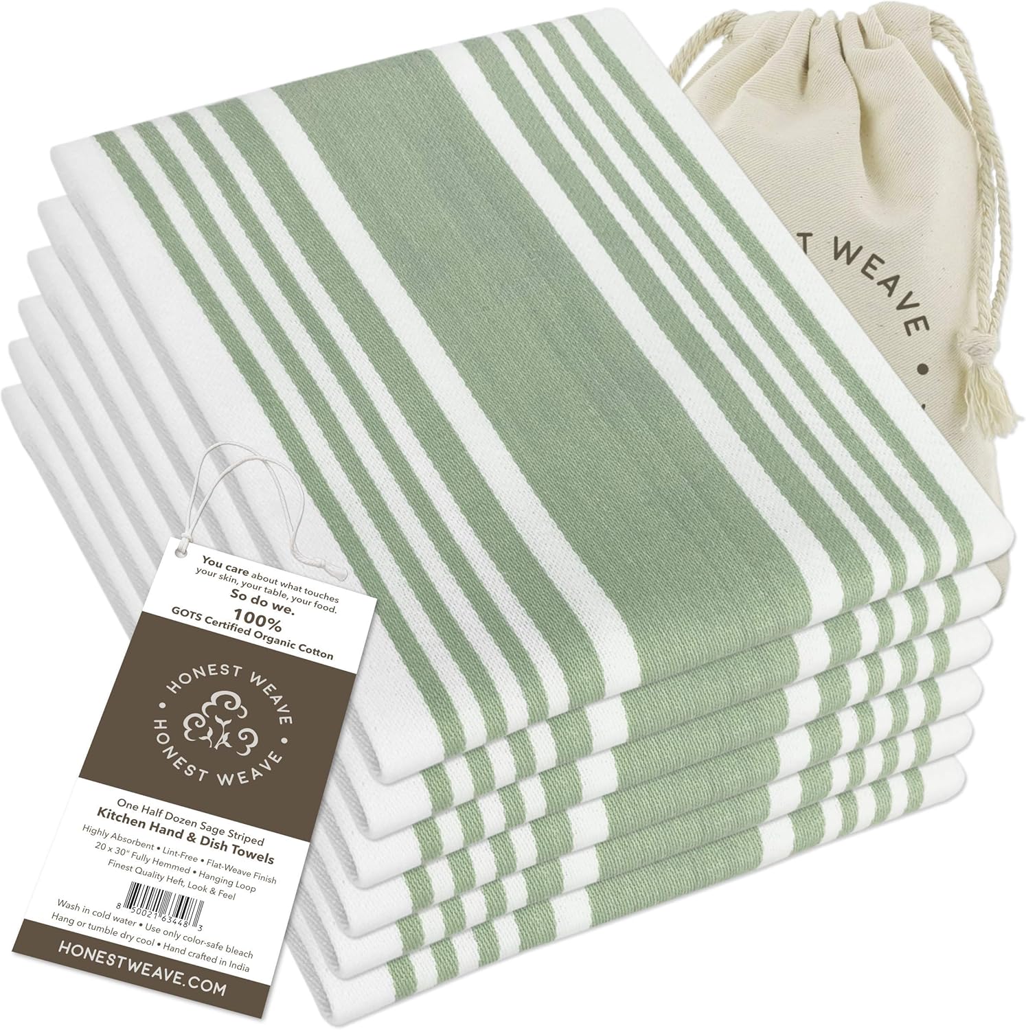 HONEST WEAVE GOTS Certified Organic Cotton Kitchen Hand and Dish Towels