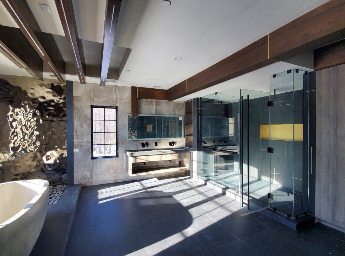 Luxurious modern bathroom renovation with premium fixtures