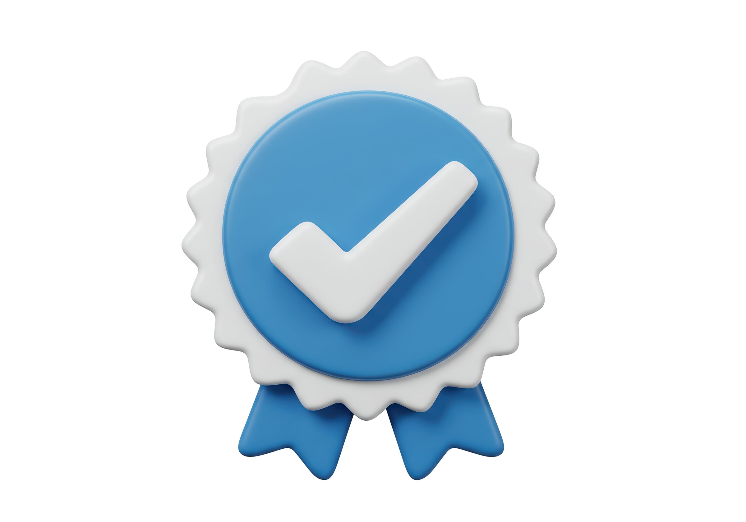 Isolated Verified Check Mark Badge with Blue Ribbon