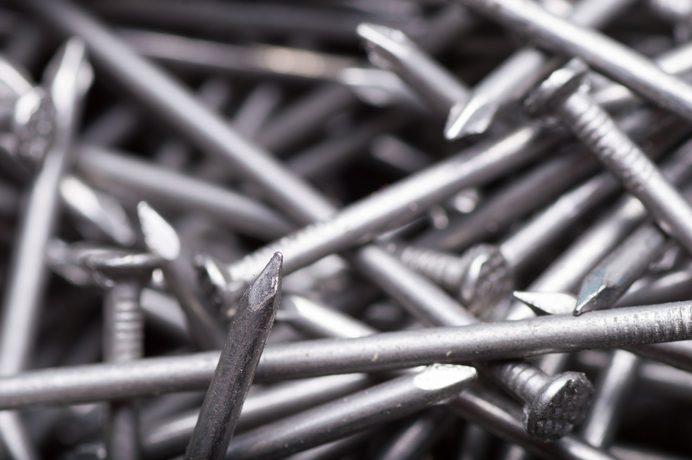macro background of metal construction nails