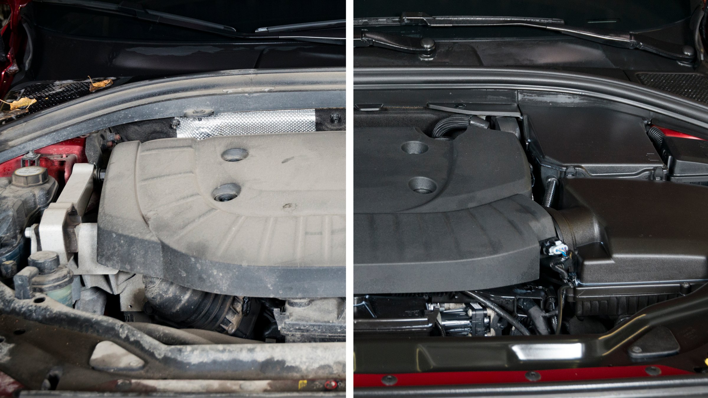 Car engine before and after cleaning maintenance