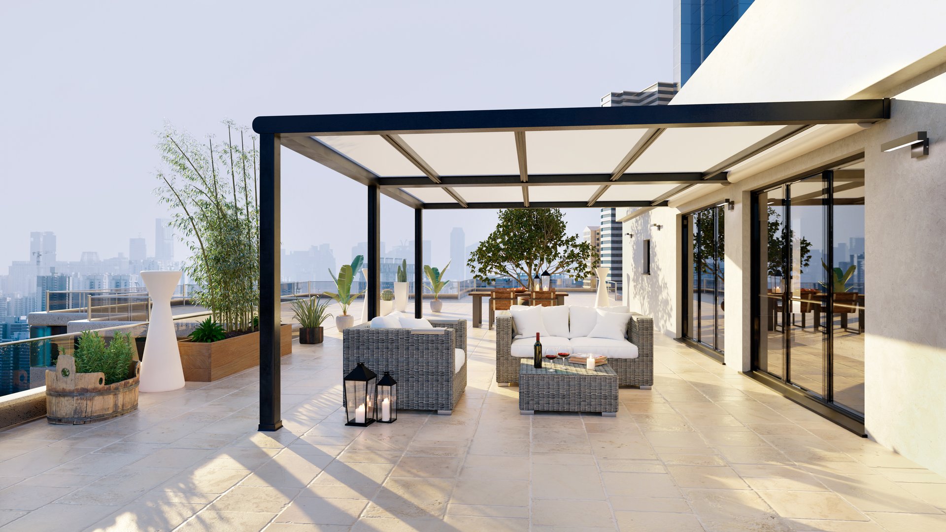 Moderne veranda met glazen schuifwanden - kosten veranda plaatsen Nederland