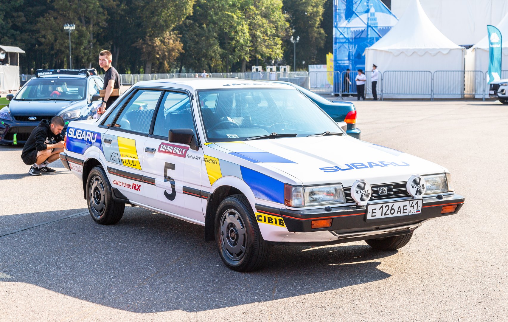 Novgorod, Russia - August 31, 2024: Vintage Subaru Leone (1991) vehicle at the city street during oldtimer show