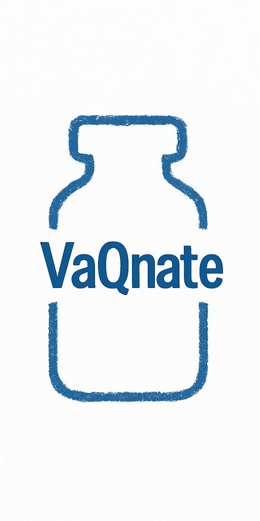 Illustration of a bottle outline with the text VaQnate inside, set against a plain white background.