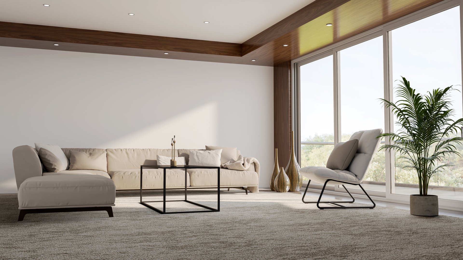Luxury modern bright living room with carpet