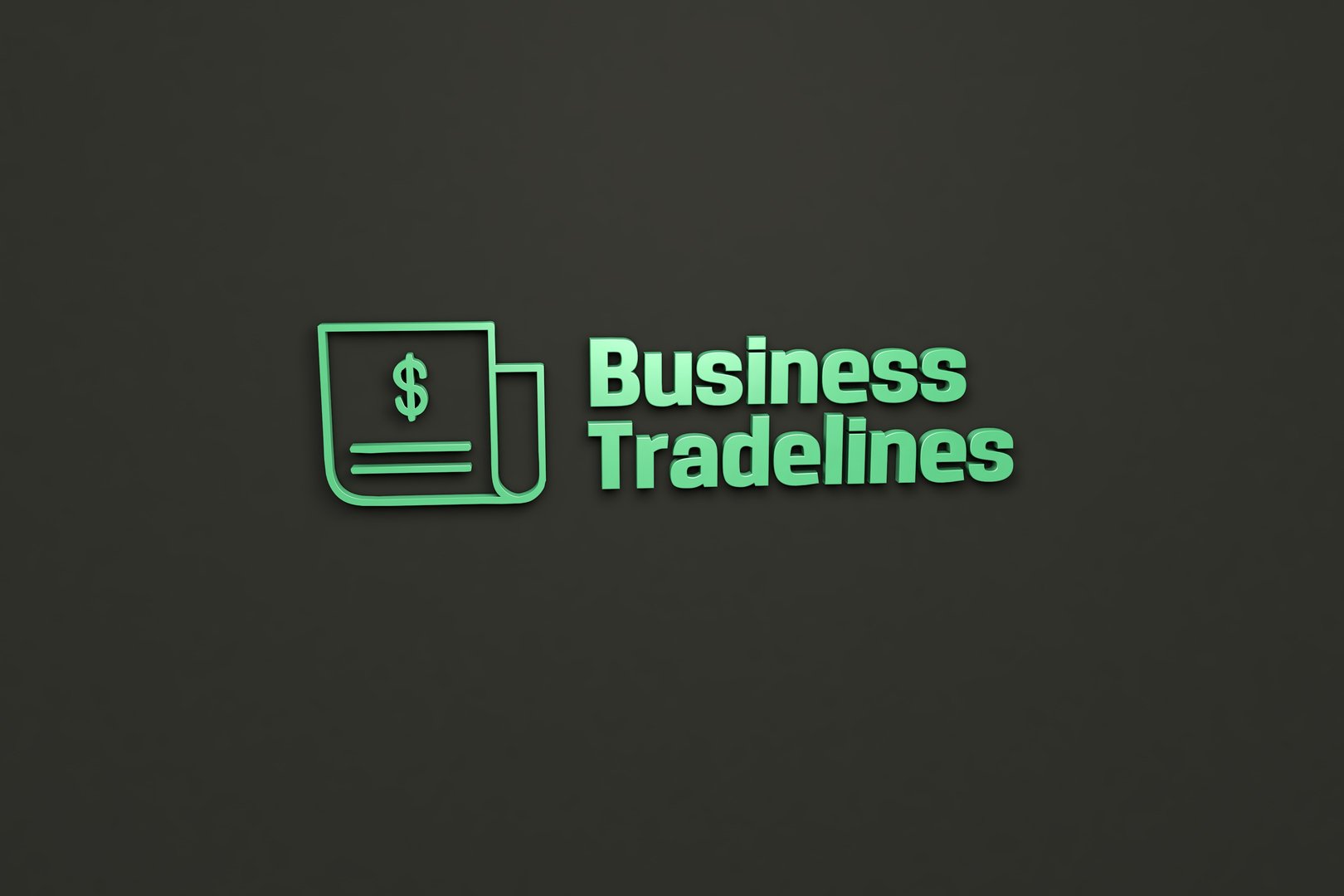 3D render of Business Tradelines, green color and green text with dark background.