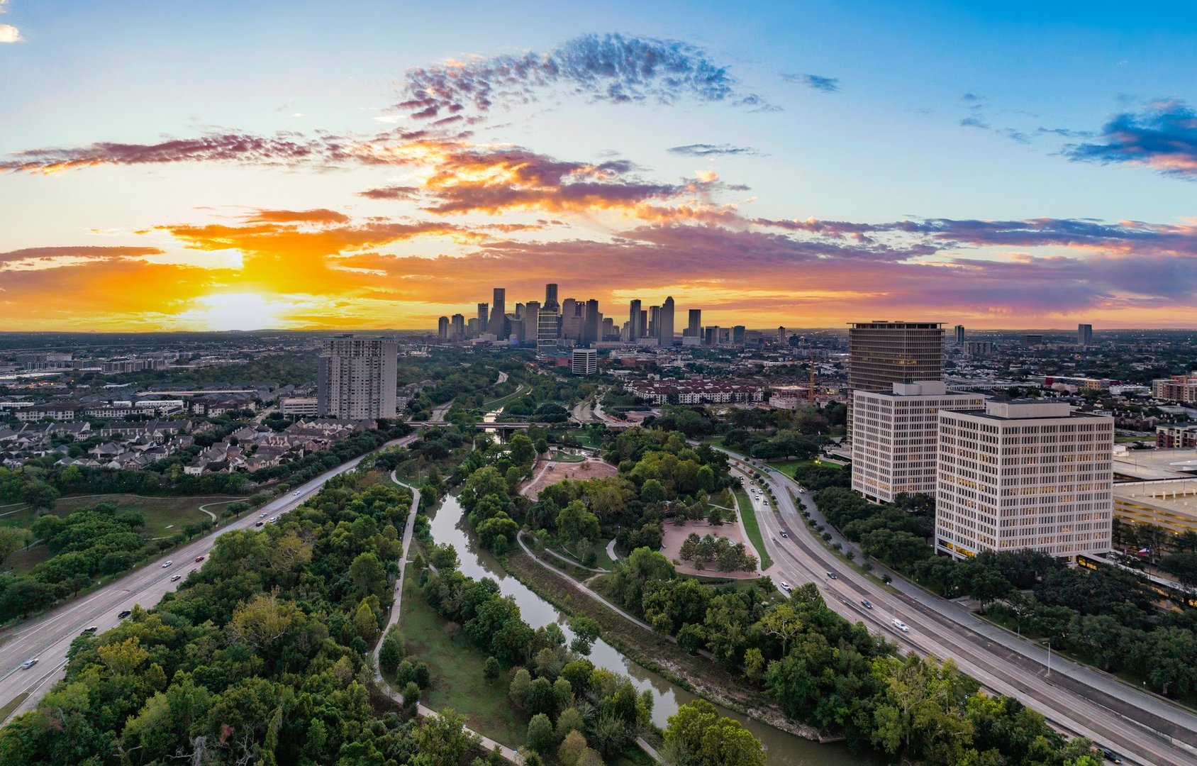 Houston Texas Downtown Drone Skyline Aerial