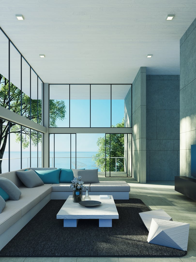 Beach Luxury modern interior - ocean front view - 3D rendering