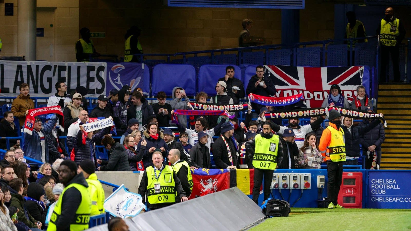 Lyon supporter at Stamford Bridge 2023