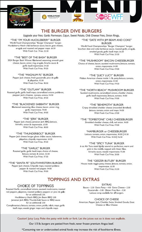 Burger Dive Menu - Front Page