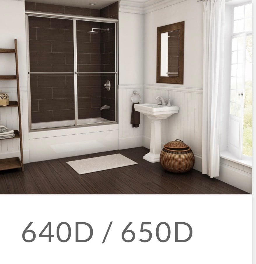 Model 640D / 650D sliding tub shower enclosure