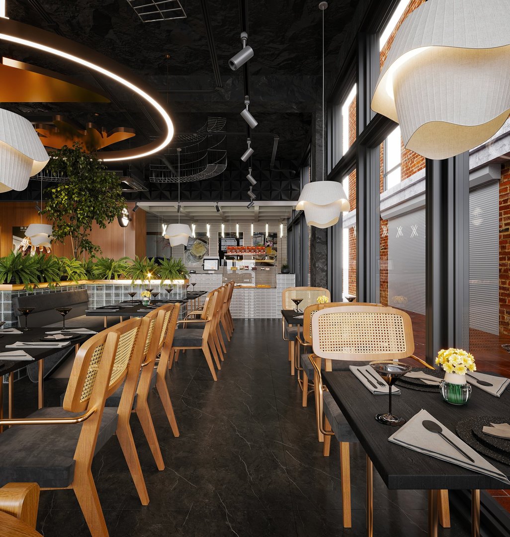 3d render restaurant cafe pub bar interior