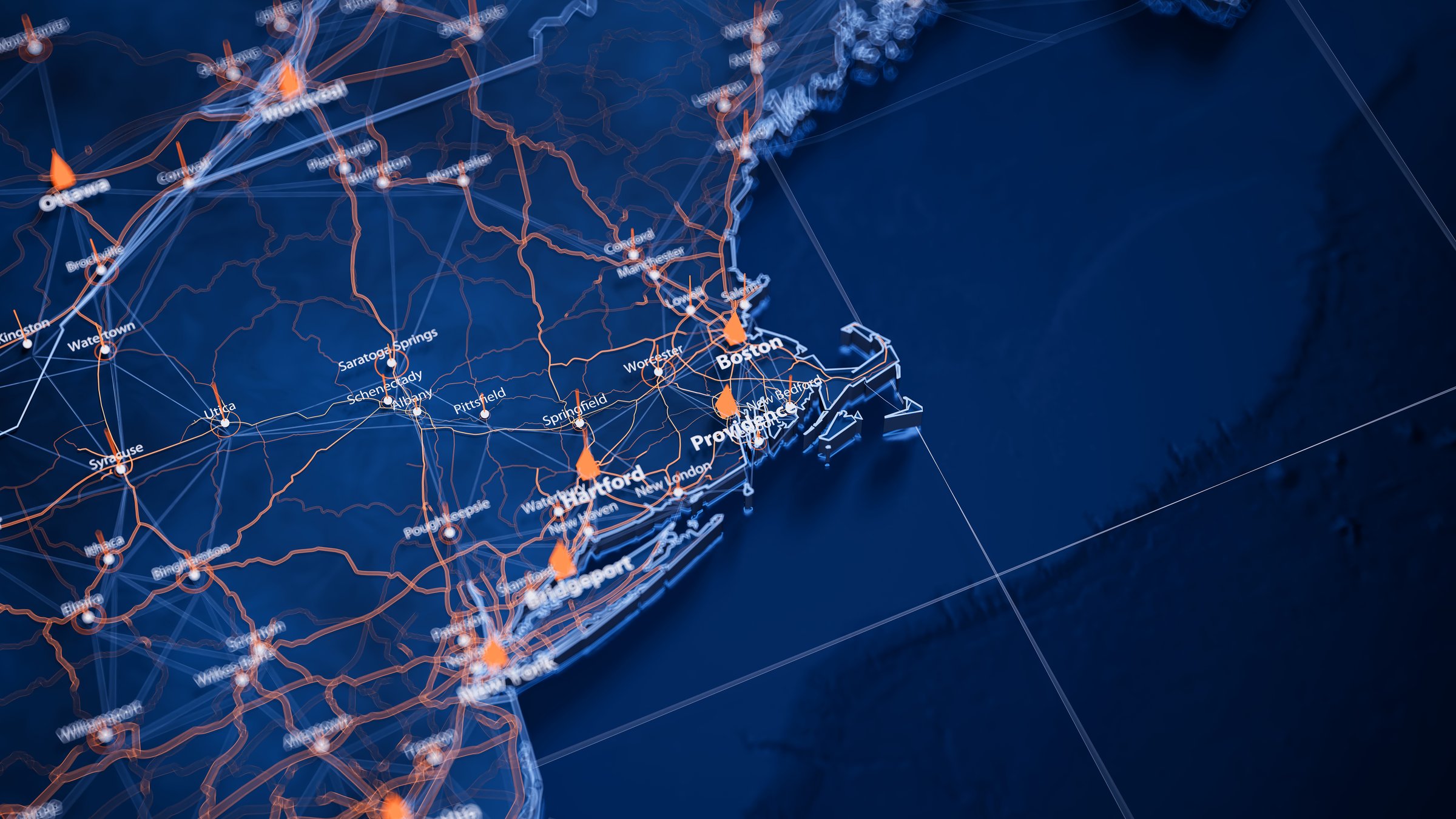 Providence map big data visualization. Futuristic map infographic of city in USA. Visual map data complexity in modern blue and orange colors.