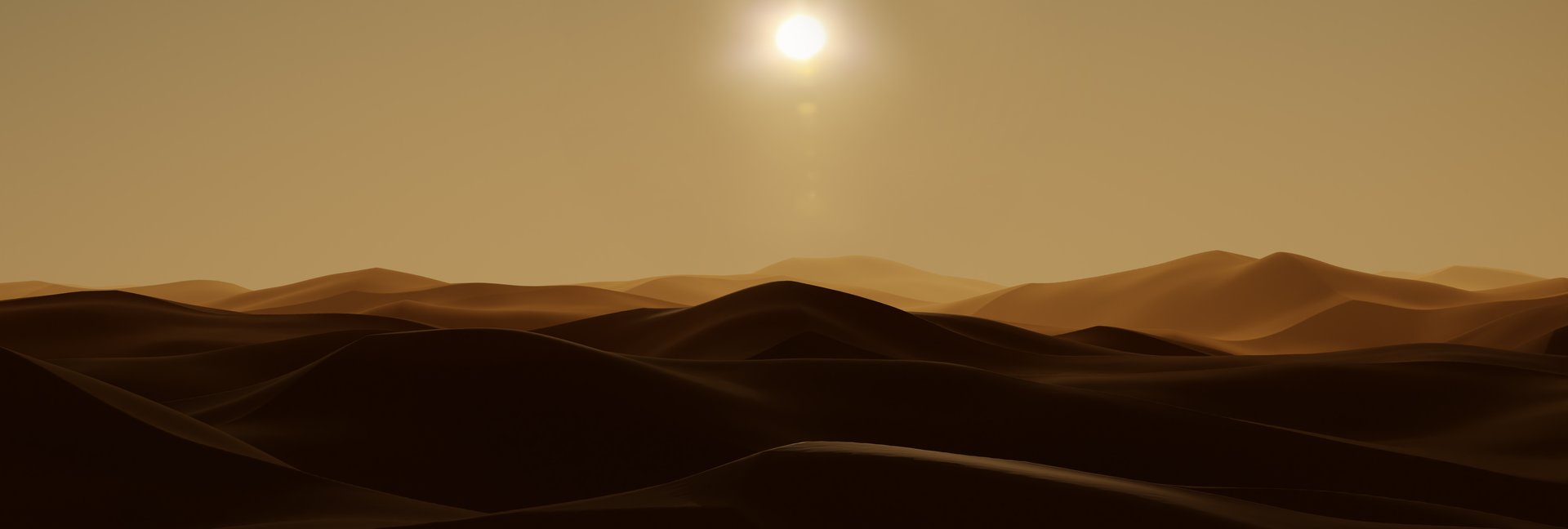 Panoramic view of colorful sand dunes in the dramatic light. 3D Rendering