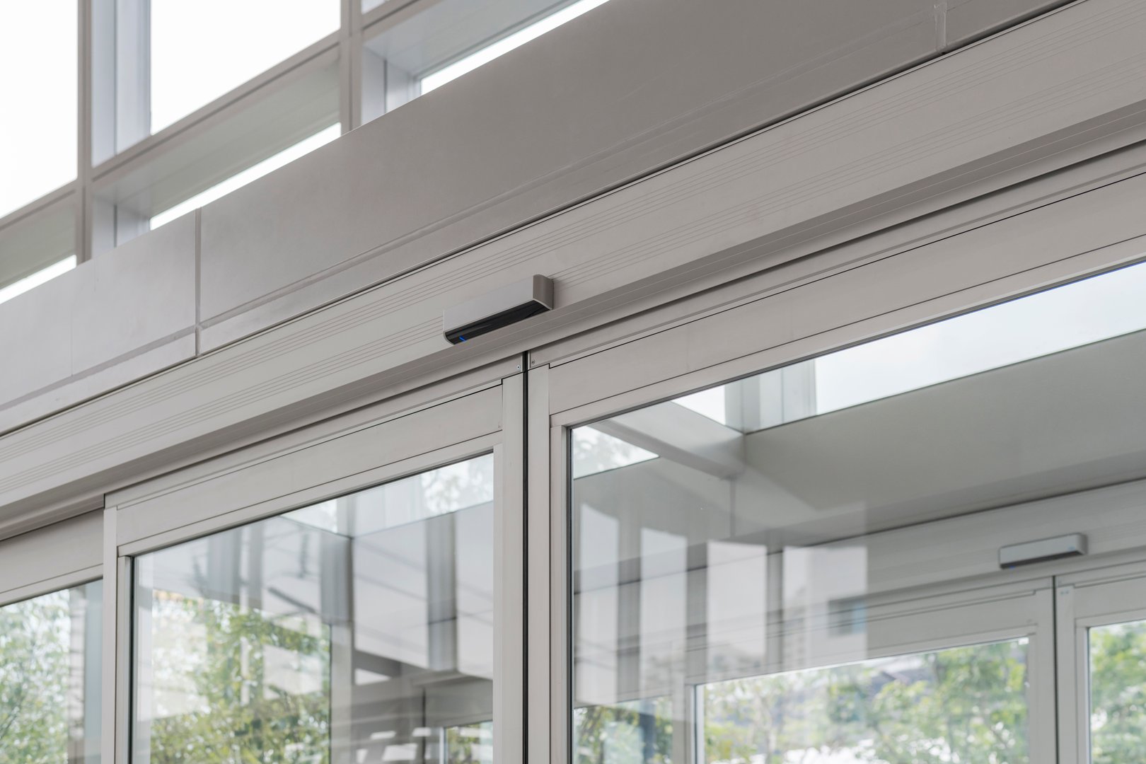Automated Sliding Doors Entrance to Modern Office Building