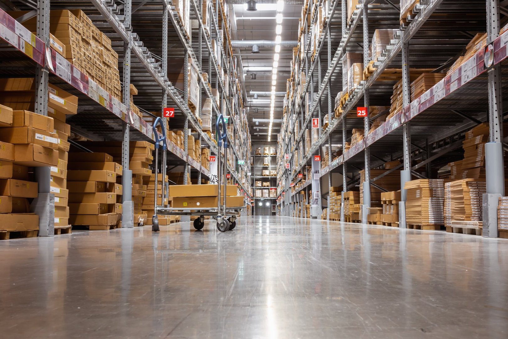 Goods shelves of warehouse handling management, Products storehouse interior and distributor shopping mall., Business consumer service