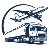 Silhouette of an airplane flying over a train, symbolizing transportation themes.