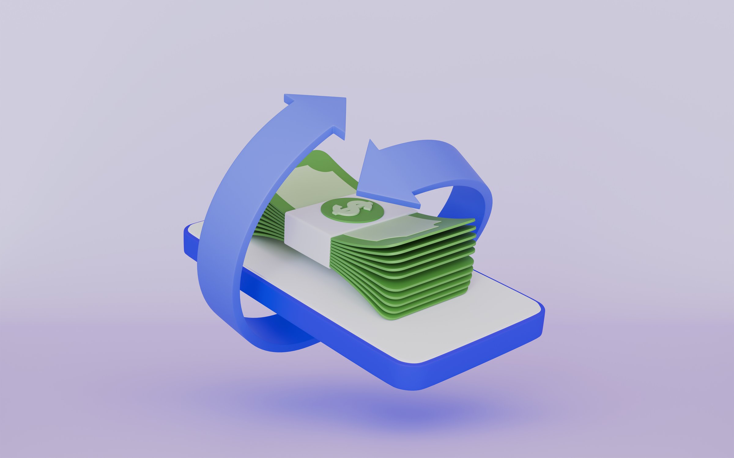 Smartphone with money banknote, Cashback money refund, Transfer arrows, Saving money wealth business concept