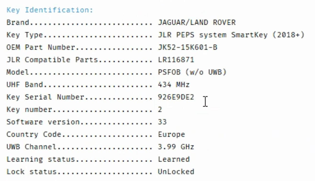 Reading JLR Key Status Unlocked or Locked