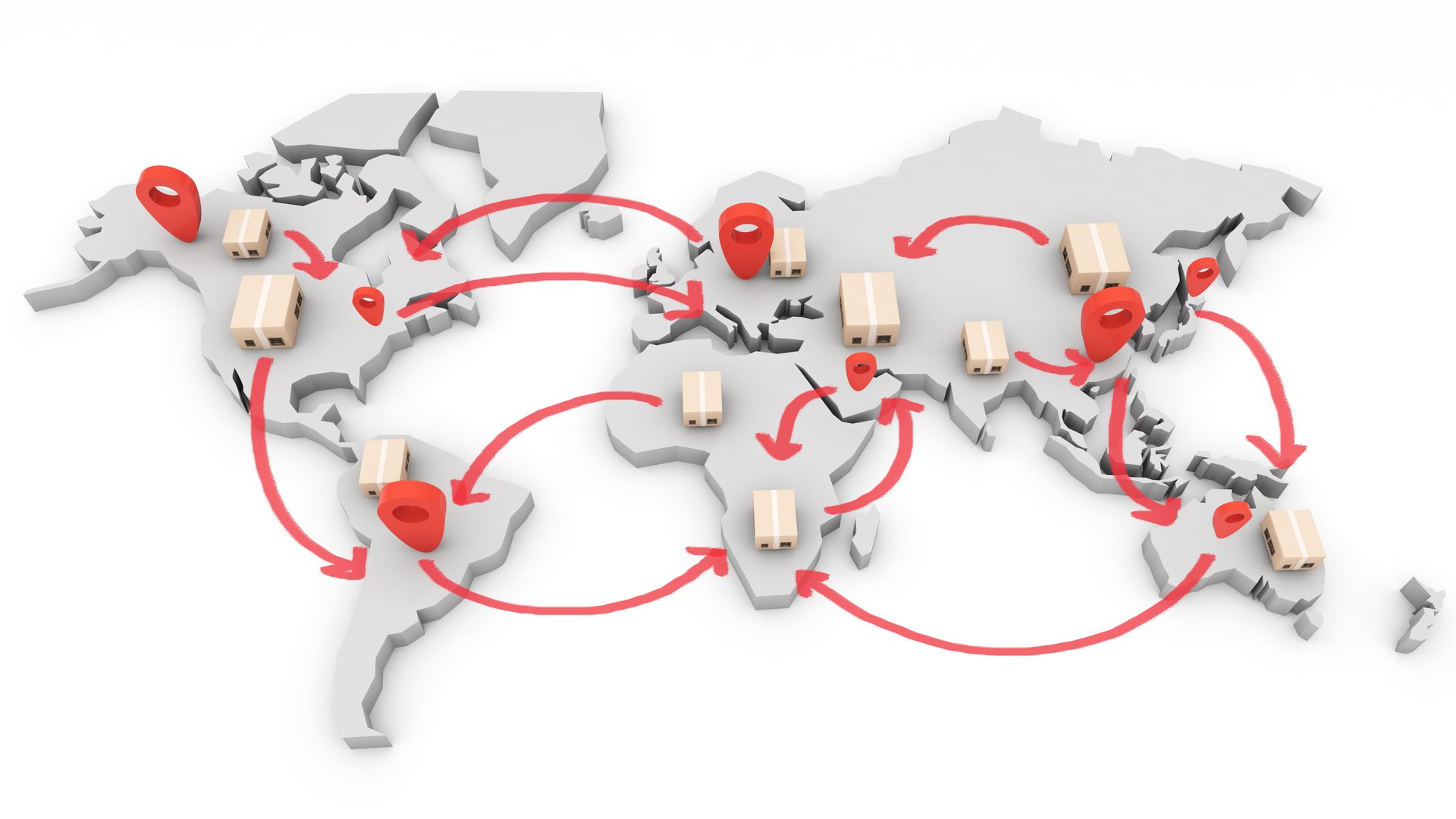 White world map of freight transport destination and cargo destination. ,3d rendering