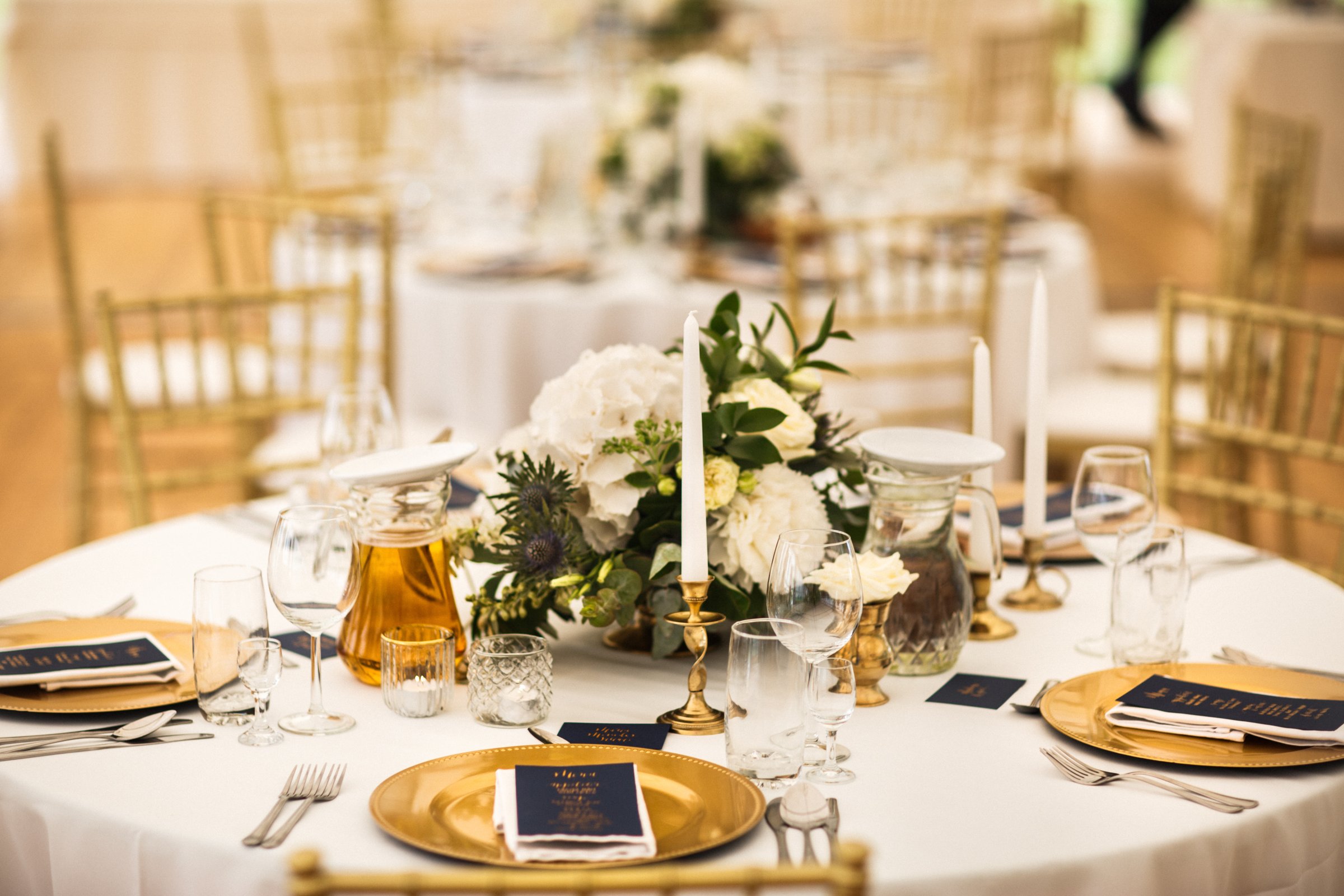 Table set for wedding or another catered event dinner.